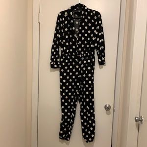 Polka dot, button up jumpsuit
